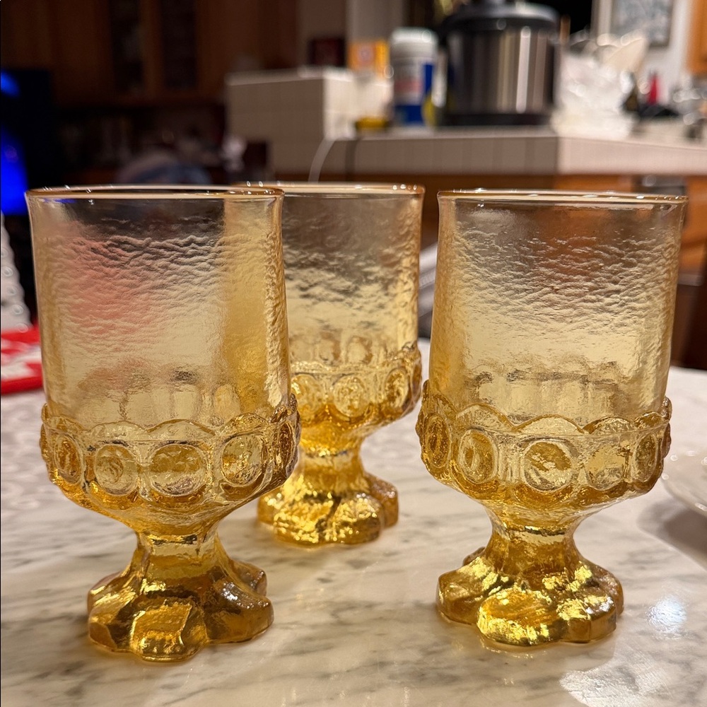 Elegant Vintage  Gold Textured Goblet Set of 3
